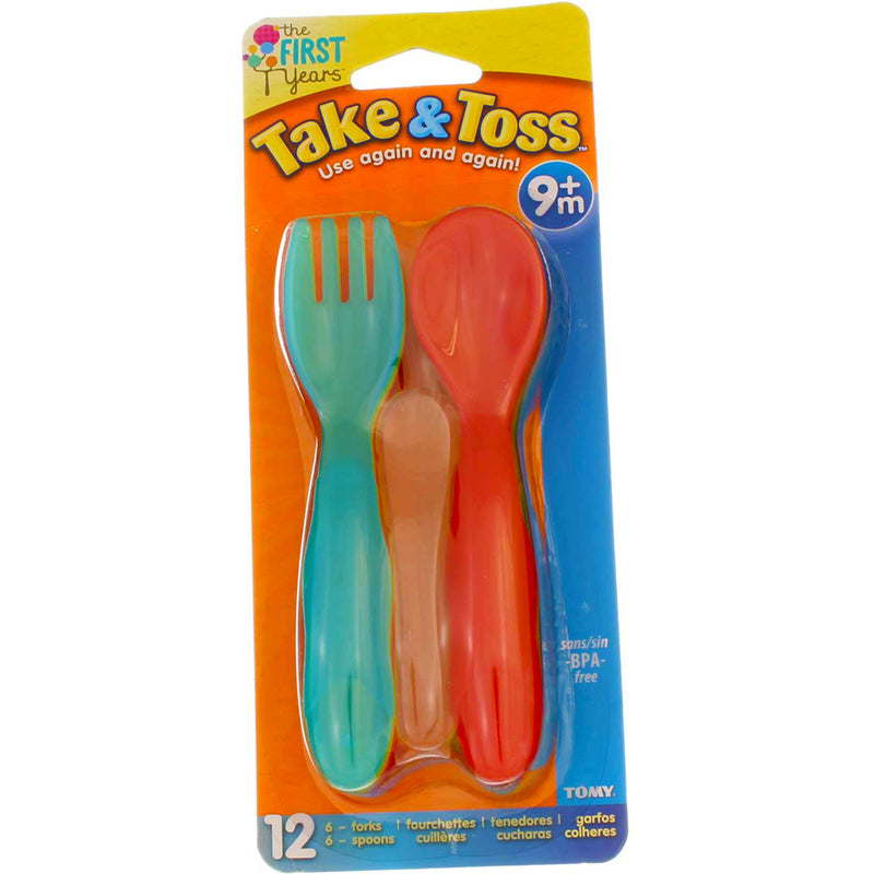 The First Years Take & Toss Fork & Spoon Flatware, Assorted Colors, 12 Ct