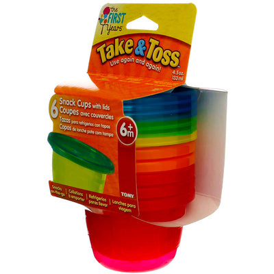 The First Years Take & Toss Snack Cups, Assorted Colors, 4.5 oz, 6 Ct