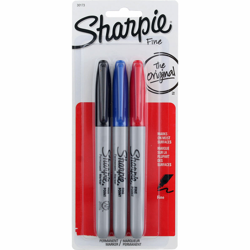Sharpie Original Fine Permanent Marker Pens, Fine, Black, Red, Blue, 3 Ct
