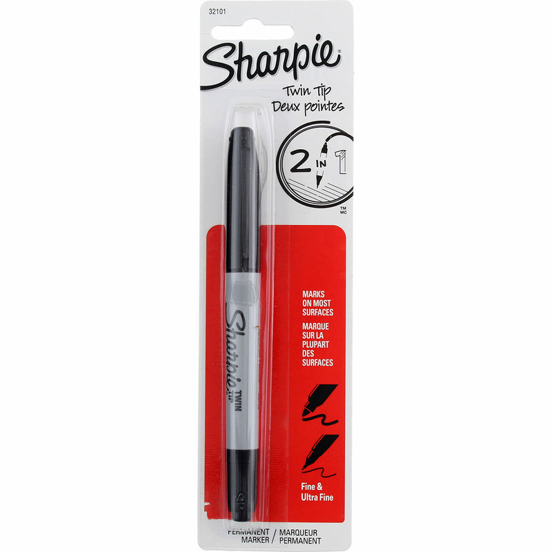 Sharpie Twin Tip 2 in 1 Permanent Marker Pen, Fine & Ultra-Fine, Black
