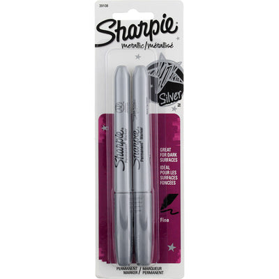 Sharpie Metallic Silver Permanent Marker Pens, Fine, Metallic, 2 Ct