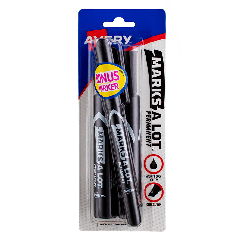 Marks-A-Lot Permanent Marker, Black 7902, Desk-Style, Chisel Tip, 2 Ct
