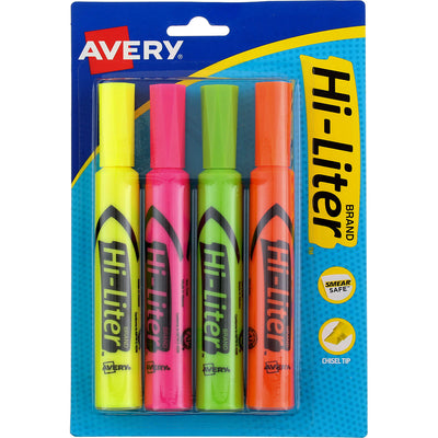 Hi-Liter Highlighter, Desk-Style, Chisel Tip, Assorted Colors 24063, 4 Ct