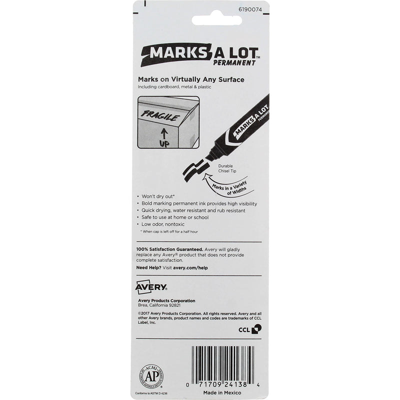Marks-A-Lot Permanent Marker, Black 24138, Desk-Style, Jumbo Chisel Tip