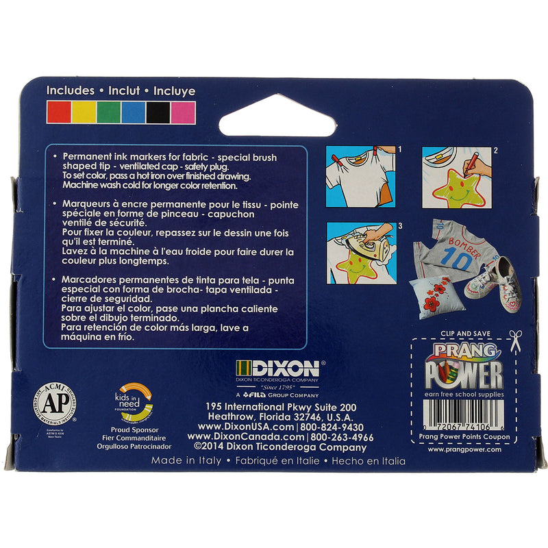 Prang Decor Permanent Fabric Markers, Assorted Colors, 6 Ct