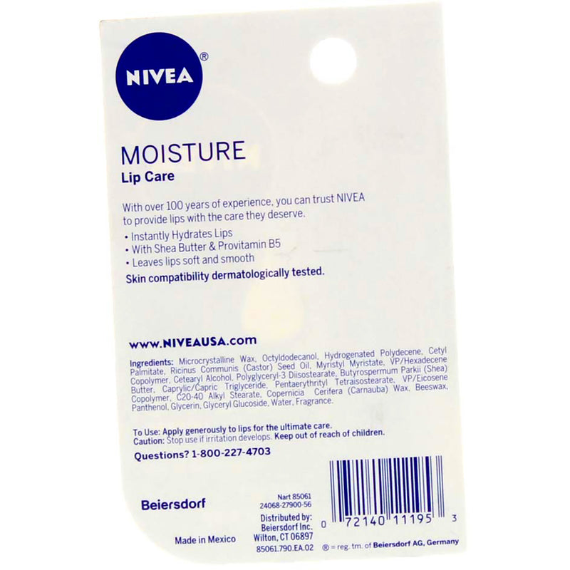 NIVEA Moisture Lip Care - Unisex Intensively Moisturizing Balm - .17 oz.