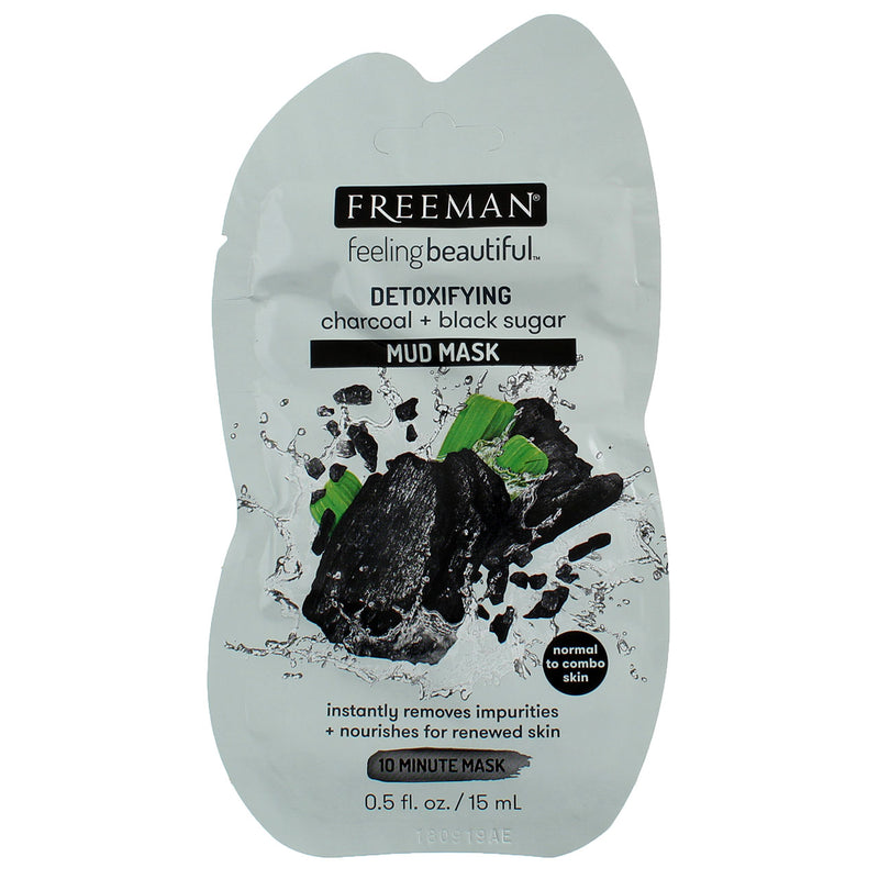 Freeman Feeling Beautiful Detoxifying Mud Mask, Charcoal + Black Sugar, 0.5 fl oz