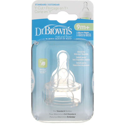 Dr. Brown's Natural Flow Standard Silicone Bottle Nipple, Y-Cut 9m+, 2 Ct