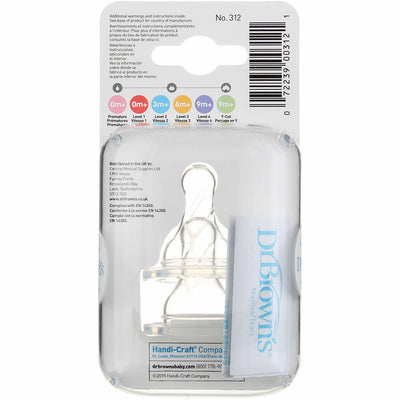 Dr. Brown's Natural Flow Standard Silicone Bottle Nipple, Y-Cut 9m+, 2 Ct