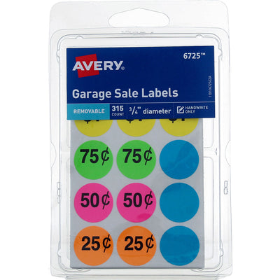 Avery Garage Sale Labels, 0.75in, Removable, Neon, 315 Ct