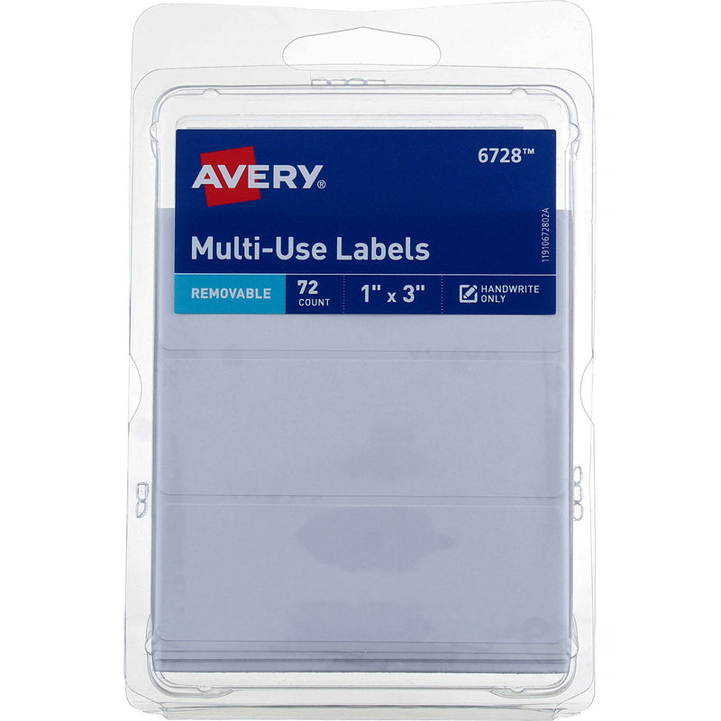 Avery Multi-Use Labels, 1in X 3in, Removable, White, 72 Ct