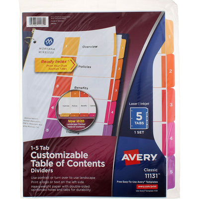 Avery Custom Table of Contents Dividers, Heavyweight Paper, 8.5inX11in, Multicolor, 5 Ct