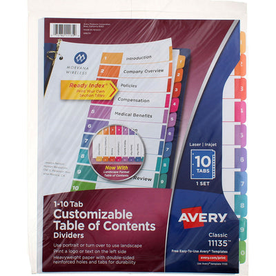 Avery Custom Table of Contents Dividers, Heavyweight Paper, 8.5in X 11in, Multicolor, 10 Ct