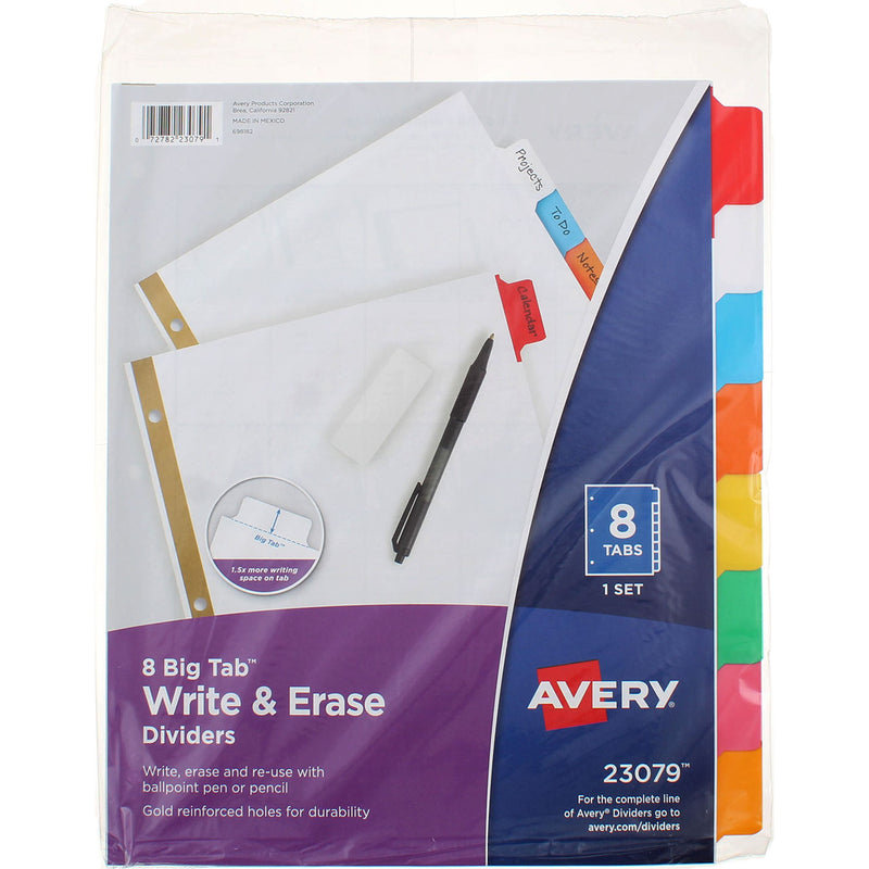 Avery Big Tab Write & Erase Dividers, Paper, 8.5in X 11in, Multicolor, 8 Ct