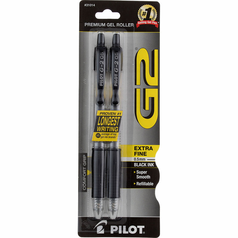 Pilot G2 Retractable Gel Ink Pen, Extra Fine, Black 31014, 2 Ct