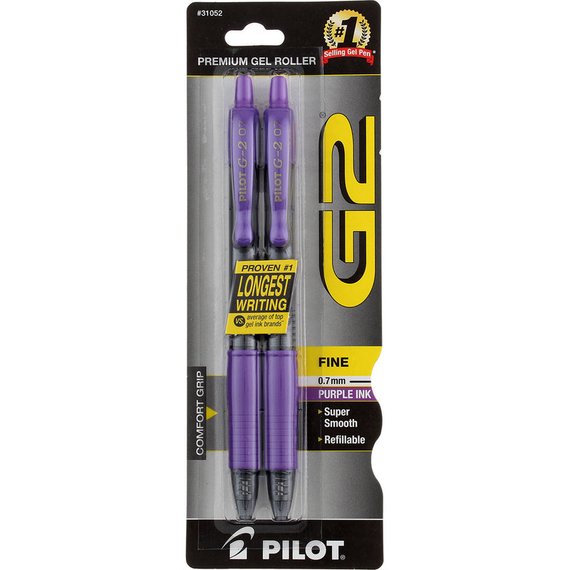 Pilot G2 Retractable Gel Ink Pen, Fine, Purple 31052, 2 Ct