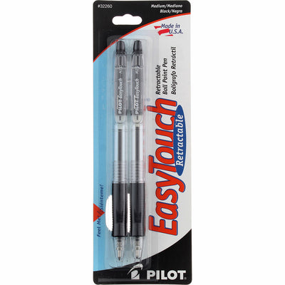 Pilot Easy Touch Retractable Ball Point Pen, Medium, Black 32260, 2 Ct