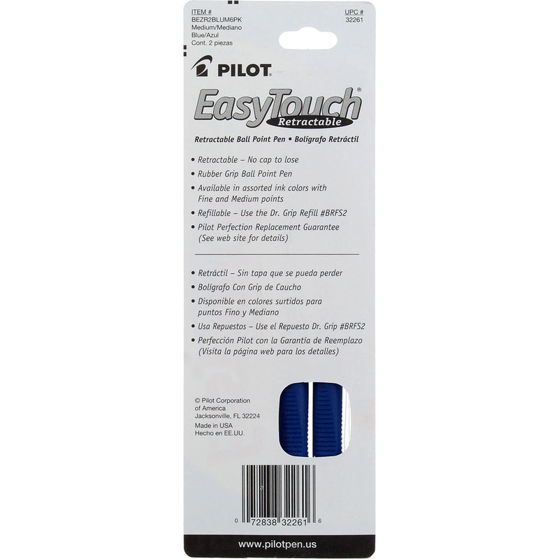 Pilot Easy Touch Retractable Ball Point Pen, Medium, Blue 32261, 2 Ct
