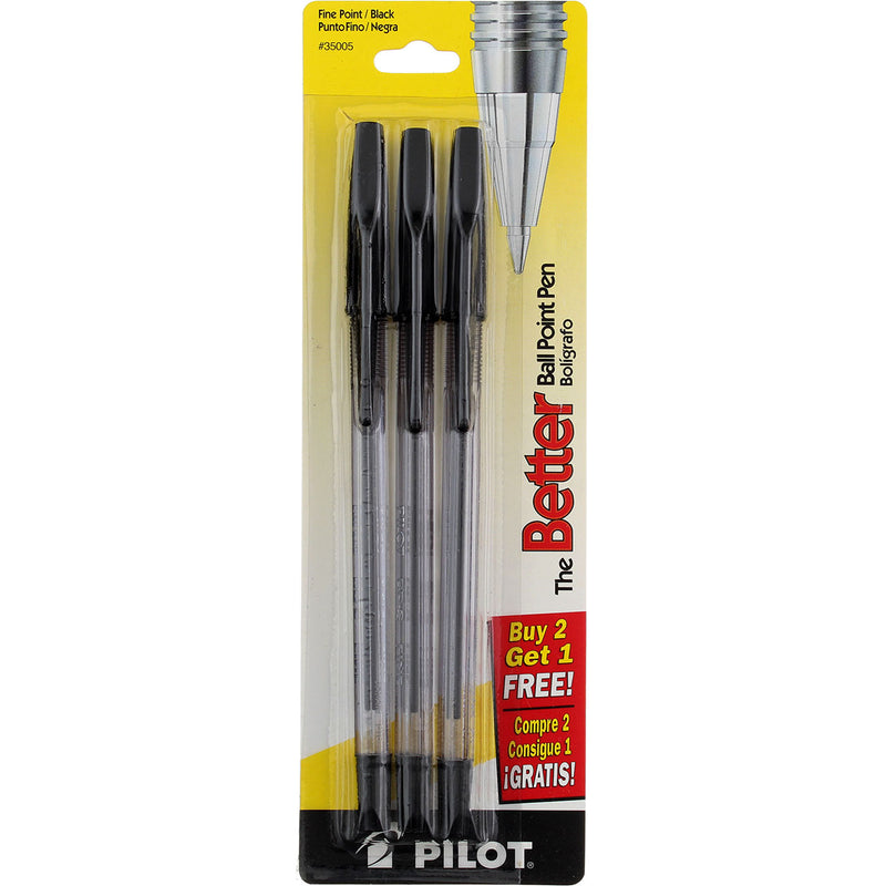 Pilot Better Ball Point Pen, Fine, Black 35005, 3 Ct