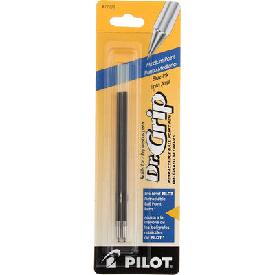 Pilot Dr. Grip Ball Point Pen Refill, Medium, Blue 77228, 2 Ct