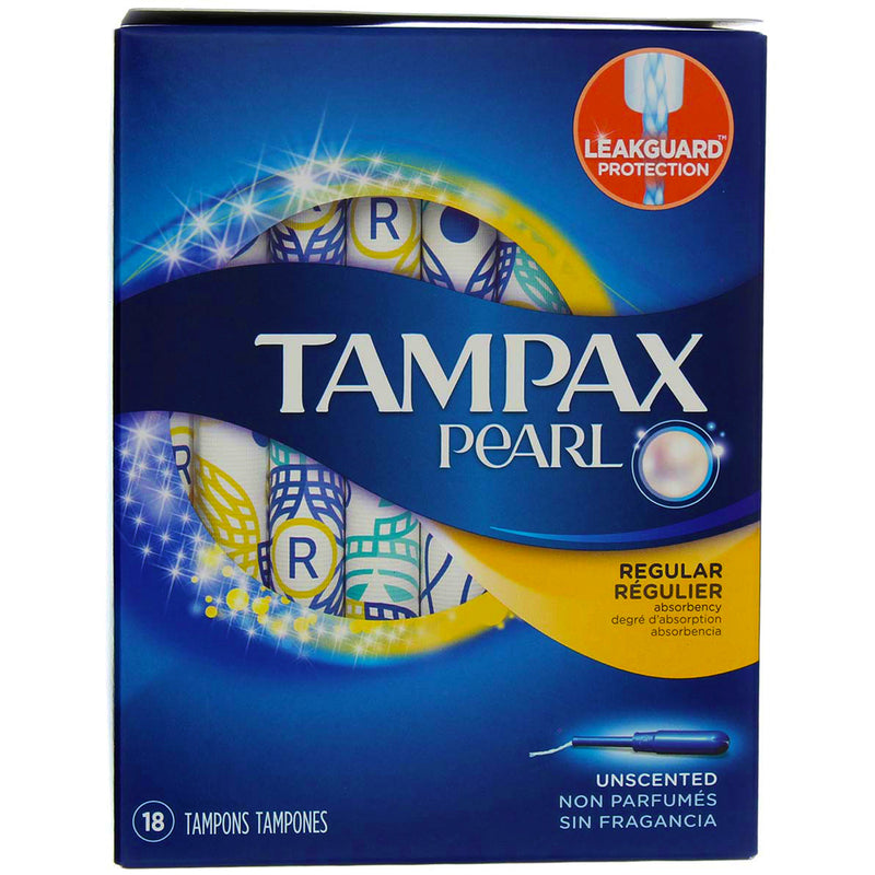 Tampax Pearl Plastic Tampons, Regular, Unscented, 18 Ct
