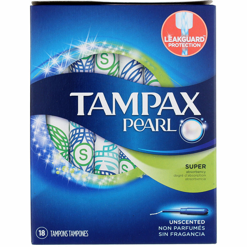 Tampax Pearl Plastic Tampons, Super, Unscented, 18 Ct