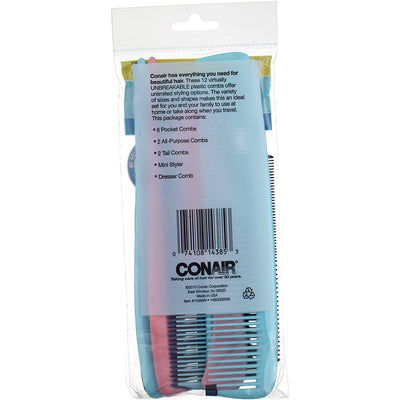 Conair Style Lift & Detangle Hair Combs, 12 Ct
