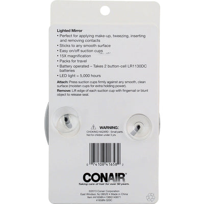 Conair Lighted Suction Cup Mirror, 15x Magnification