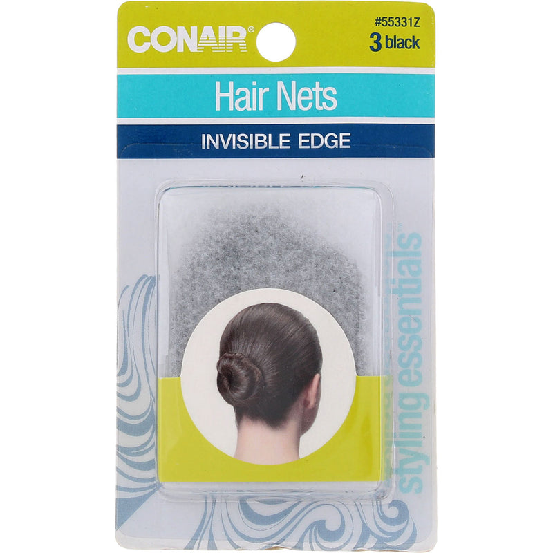 Conair Invisible Edge Hair Nets, Black, 3 Ct