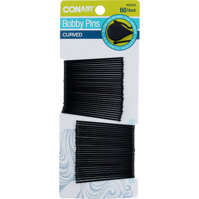 Conair Curved Curved Bobby Pins, Black, 60 Ct