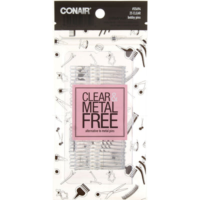 Conair Clear and Metal Free Bobby Pins, Clear, 25 Ct