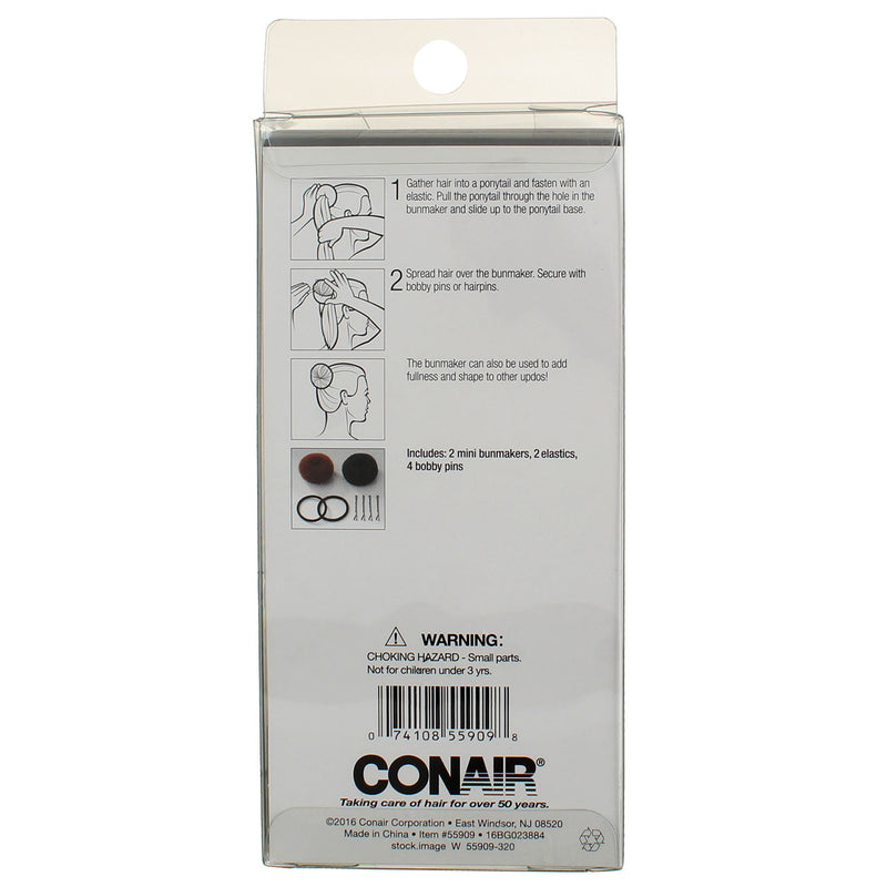 Conair Easy Updo Twin Bun Making Kit with Pins, Elastics, and Bunmakers Included in 8pc Kit