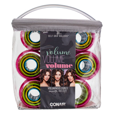 Conair Self Grip Voluminous Curls Hair Rollers, Assorted Sizes, Assorted Colors, 31 Ct