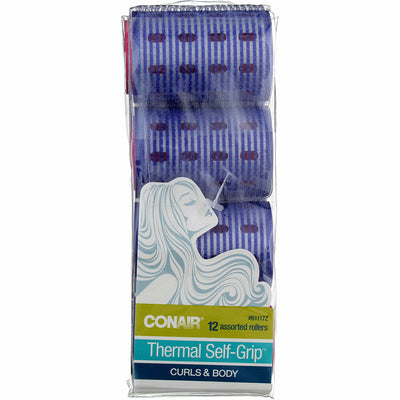 Conair Thermal Self-Grip Hair Curlers, Assorted Sizes, Assorted Colors, 12 Ct