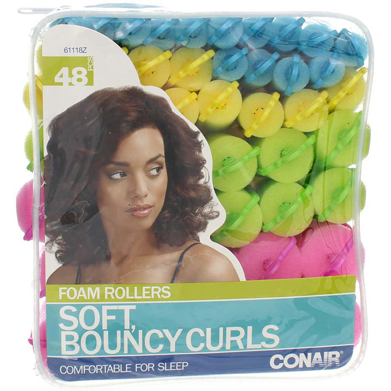 Conair Foam Rollers Soft Bouncy Curls Foam Hair Rollers, For Sleep, Neon, 48 Ct