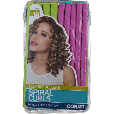 Conair Flexible Rollers Spiral Curls Flexible Hair Rollers, Medium, Assorted Colors, 18 Ct