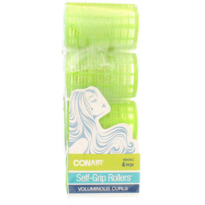 Conair Self-Grip Voluminous Curls Hair Curlers, Large, Green, 4 Ct