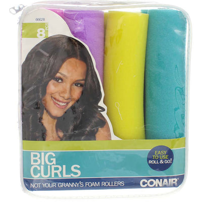 Conair Foam Rollers Big Curls Hair Rollers, One Size, Assorted Colors, 8 Ct