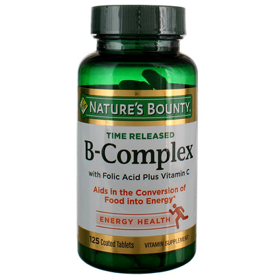 Nature's Bounty Vitamin B Complex Folic Acid Plus Vitamin C Tablets, 125 Ct