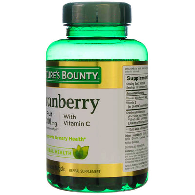 Nature's Bounty Herbal Health Cranberry Rapid Release Softgels with Vitamin C, 4200 mg, 250 Ct