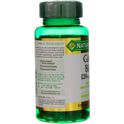 Nature's Bounty Herbal Health Ginkgo Biloba Capsules, 120 mg, 100 Ct
