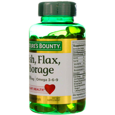 Nature's Bounty Heart Health Fish Flax Borage Rapid Release Softgels, 1200 mg, 72 Ct