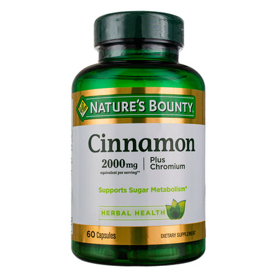 Nature's Bounty Herbal Health Cinnamon + Chromium Capsules, 2000 mg, 60 Ct