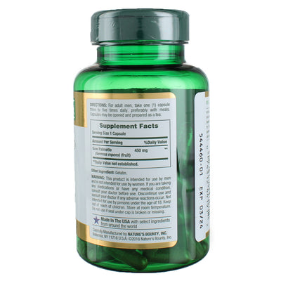 Nature's Bounty Herbal Health Saw Palmetto Capsules, 450 mg, 100 Ct