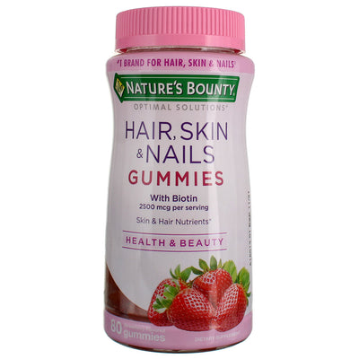 Nature's Bounty Optimal Solutions With Biotin Hair, Skin & Nails Gummies, Strawberry, 2,500 mcg, 80 Ct