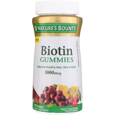 Nature's Bounty Biotin Gummies, 1000, Grape Orange Cherry, 110 Ct
