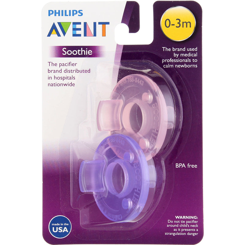 Phillips Avent Soothie Pacifier, 0-3 months, Pink/Purple, 2 Ct
