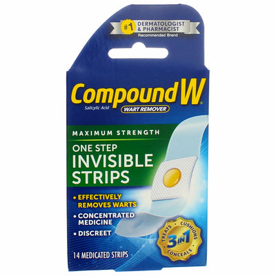 Compound W Maximum Strength One Step Invisible Wart Remover Strips, 14 Count (Pack of 1)