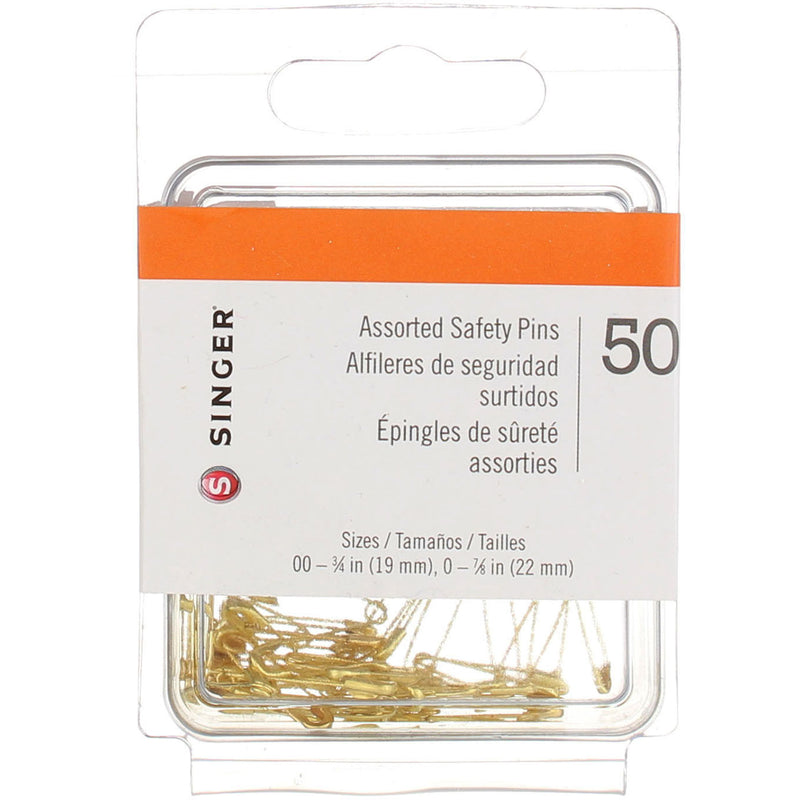 Singer Safety Pins, Alloy Plated, Size 00 & Size 0, 19mm & 22mm, 50 Ct
