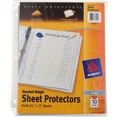 Avery Sheet Protectors, Standard-Weight, 8.5in X 11in, Clear 75540, 10 Ct